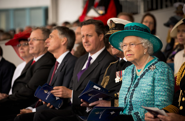 Her Majesty the Queen and the UK PM David Cameron attend the launching ceremony of the HMS Queen Elizabeth, the UK's latest air craft carrier.a